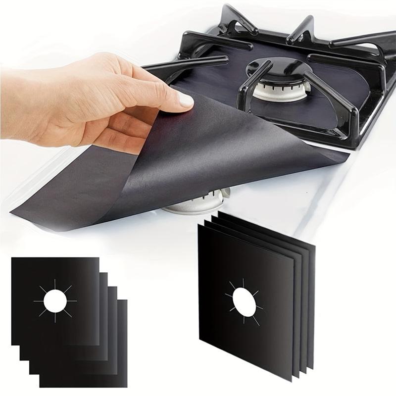 27x27cm Teflon 4-Piece Gas Stove Protective Mats - Oil & Stain-Proof Kitchen Supplies