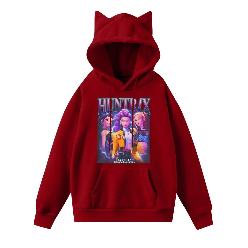 Ladies Fashion Casual Long Sleeve Printed Round Neck Hoodie Pullover Top With Pockets