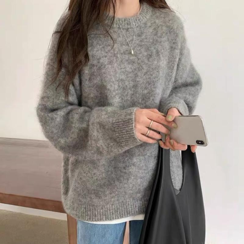 Höst- och vintertröja med rund hals för kvinnor Mode Lös Mjuk Bas Stickade Tröjor Kvinnor Elegant Slim Fit Kontorsdam Tröjor Toppar 25651