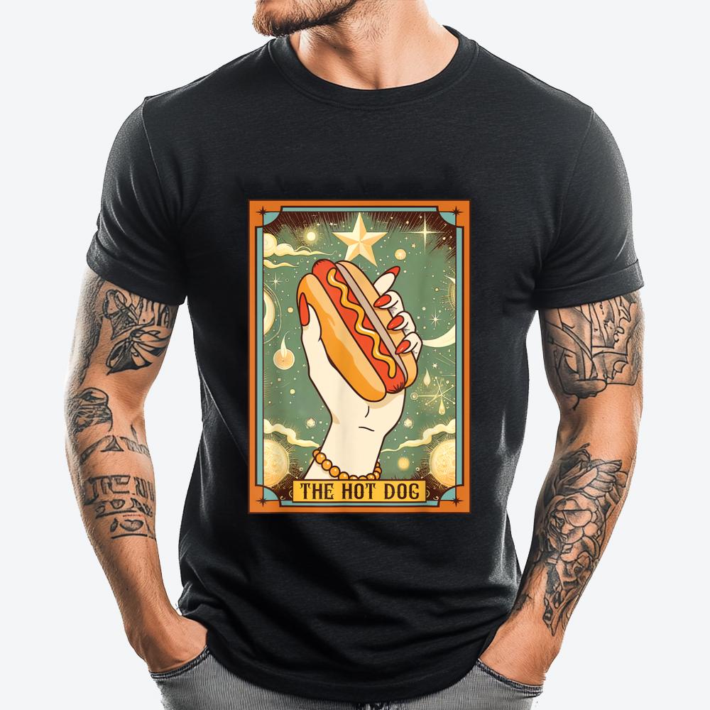 Hot Dog Bun Lover Foodie Food Lover The Hot Dog Tarot Card Camisetas Durable and Wearresistant Vintage T Shirts Party