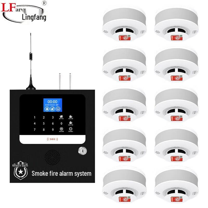 LFang Smart Wireless Fire Alarm System (1 Host + 10 Smoke Sensors)