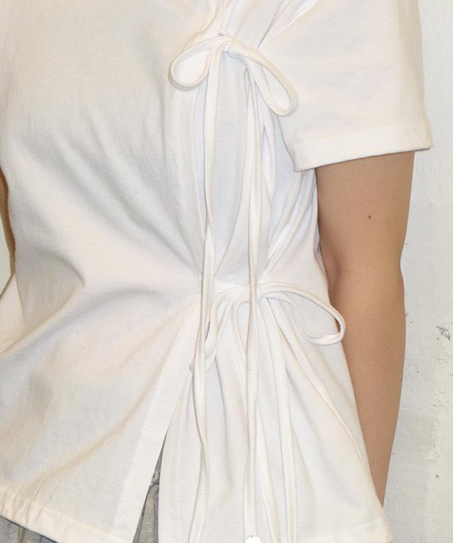 RONRON Side Ribbon Tie Wrap Short Sleeve T Shirt White