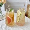 Large Capacity Vertical Striped Transparent Glass Cup for Milk, Iced Coffee & Juice