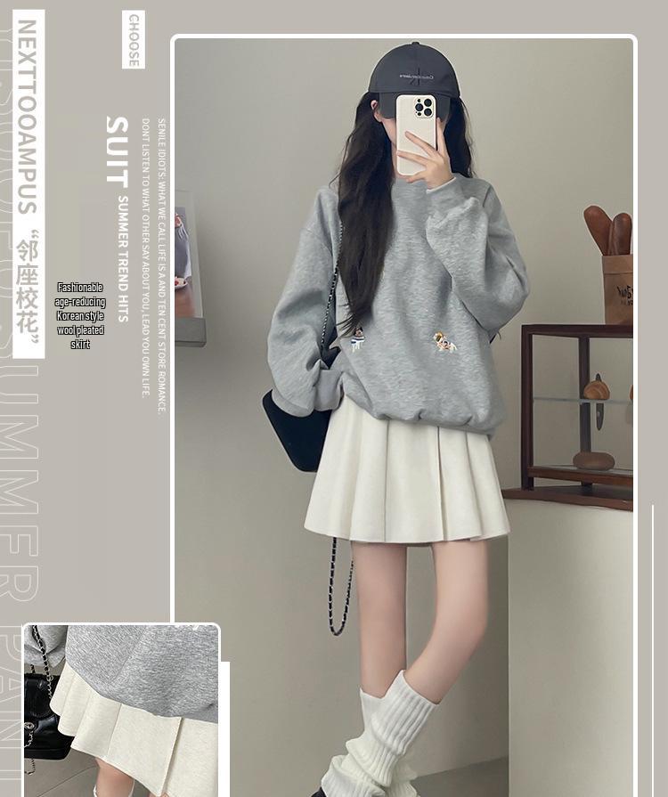 Women's 2025 A-line White Mini Pleated Skirt - Slimming Woolen JK Style for Autumn/Winter