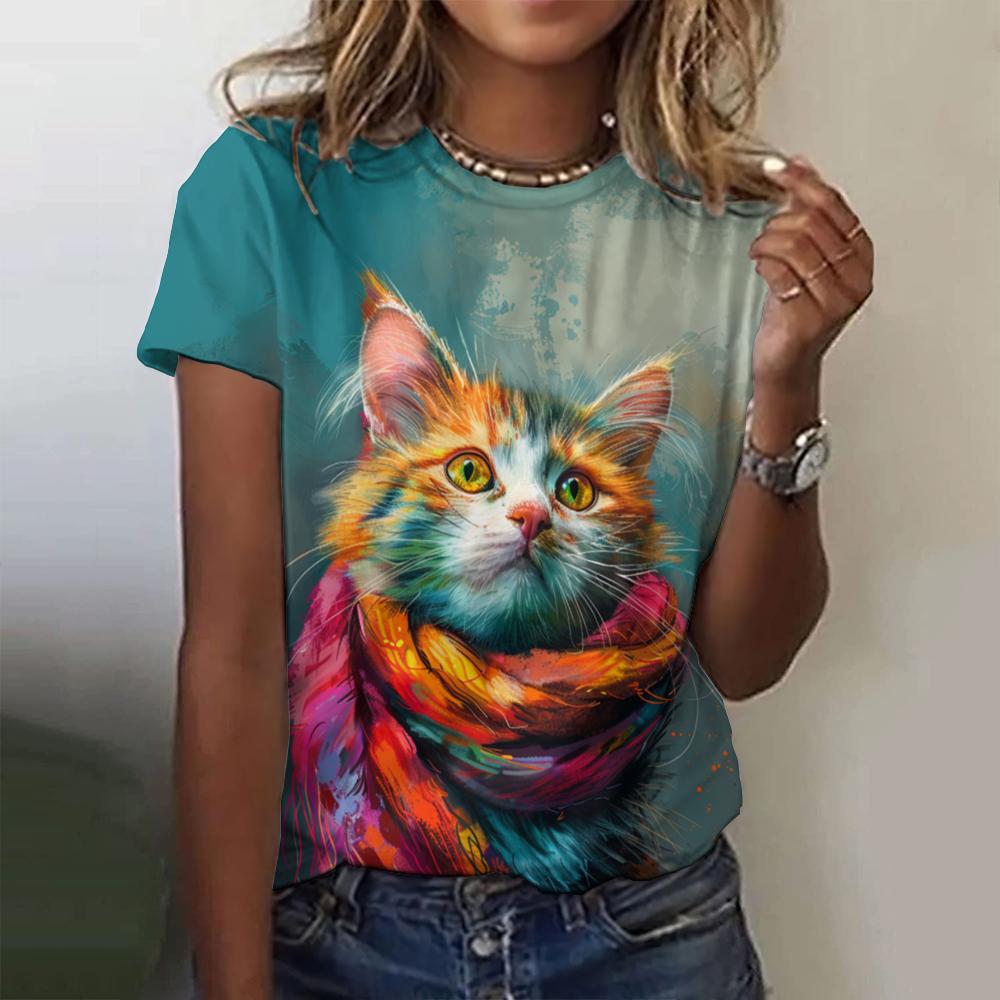

Уличный узор для девушек, летняя повседневная футболка с коротким рукавом и 3D-принтом для женщин, модная женская футболка с изображением кошки 5XL