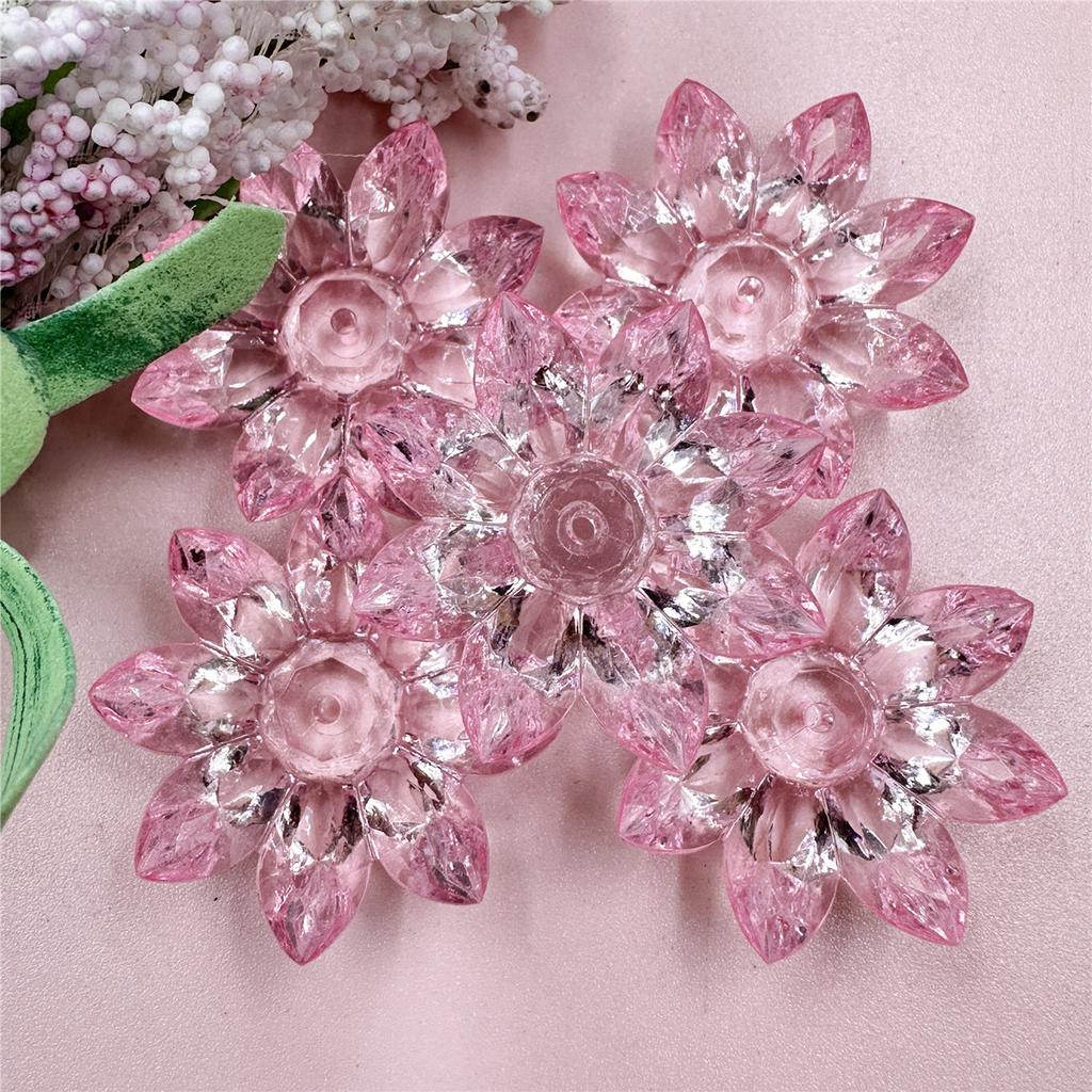 Lotus Flower Jewelry 31mm Loose Beads DIY Jewelry Accessories Acrylic Crystal For Bracelet Earring Making Beaded Materials Transparent 5pcs