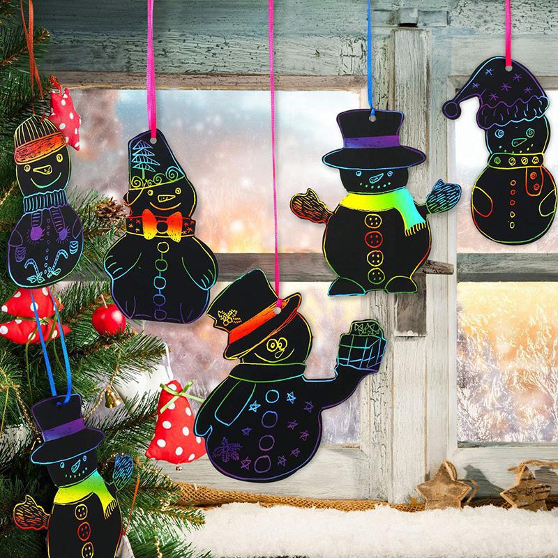 12/24/36Pcs Christmas Scratching Card DIY Art Painting Graffiti Art Christmas Tree Decoration Xmas Children Gift Festival Home Decor