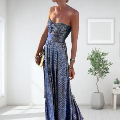 Bronzing Backless Large Hem Maxi Dress Knot Chest Wrapping Off Shoulder Gown Dress
