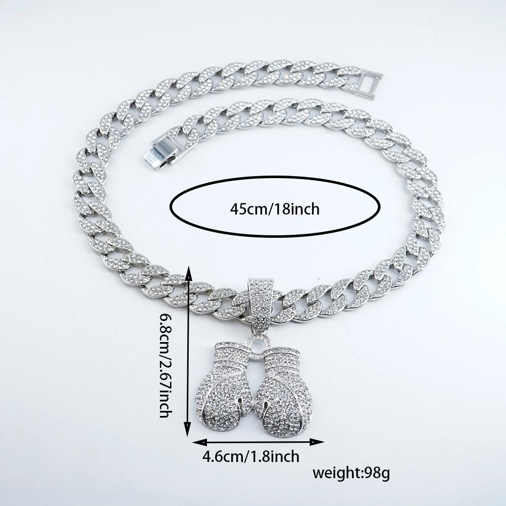 Guantoni da Boxe Hip Hop Full Diamond Ciondolo in Lega Collana Cuban Chain alla Moda Personalità Gioielli da Uomo