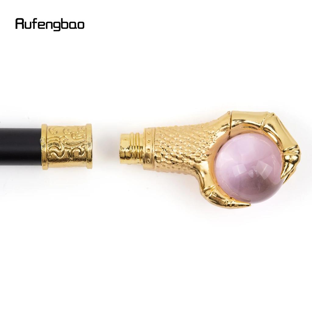 Dragon Claw Grasp Light Pink Glass Ball Golden Walking Cane Fashion Decorative Walking Stick Cosplay Cane Knob Crosier 93cm