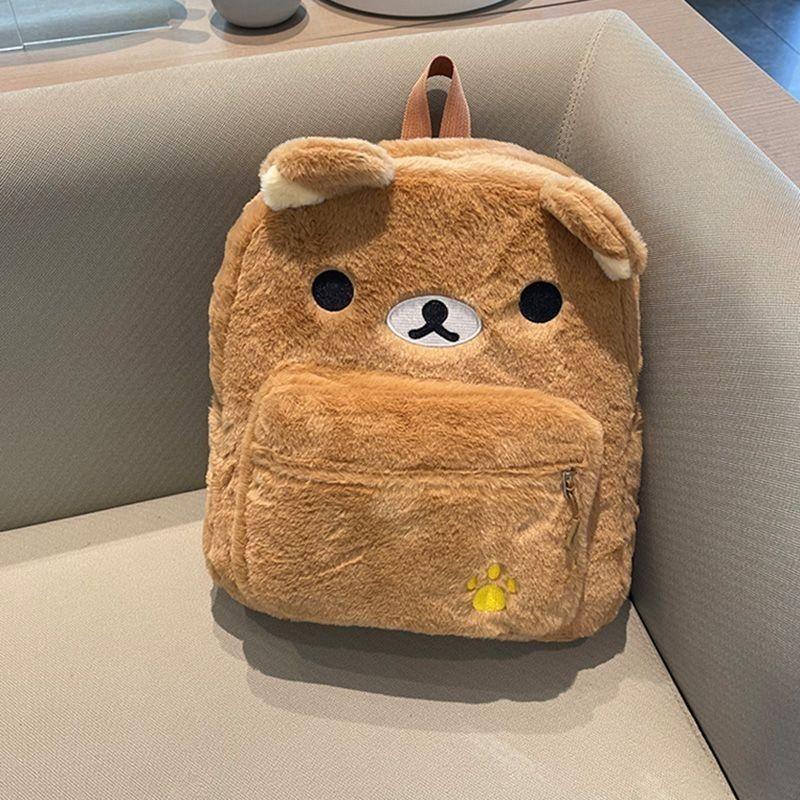 Kawaii Anime Rilakkuma Bear Backpack Plush Embroidery Design Bags for Women Cute Large Capacity Backpacks Women's Backpack