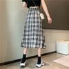 Plaid Skirt Women's Korean Style High Waist A-Line Straps Large Swing Umbrella Green Skirts