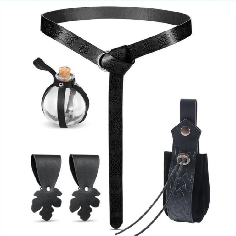 

Medieval Costume Belt with Pouch Potion Bottle Embossed PU Leather Waist Bag Belt Set Halloween Party Cosplay Accessory