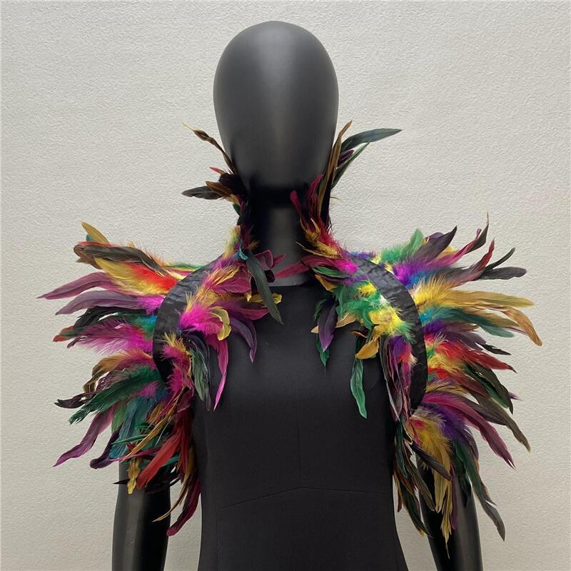 Feather Shawl Cape Costume Cloak With Faux Fur For Performance And Dance Shows
