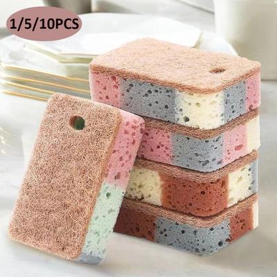 1/5/10 pezzi Spugna per lavare i piatti colorata Spugna per la pulizia magica in polpa di legno di cotone Rimuovi la ruggine Pentole Spazzole Utensile per il lavaggio della cucina