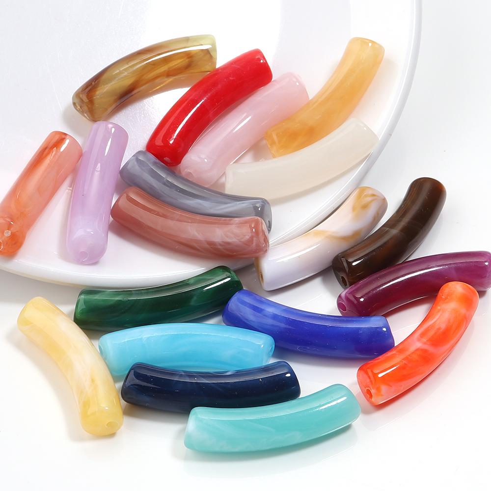 30 pezzi/lotto Perline Tubolari Curve in Acrilico Bicolore Forma Sottile di Bambù Perline Distanziatrici Sfuse Per Braccialetti Collane Fai da te Accessori per Gioielli