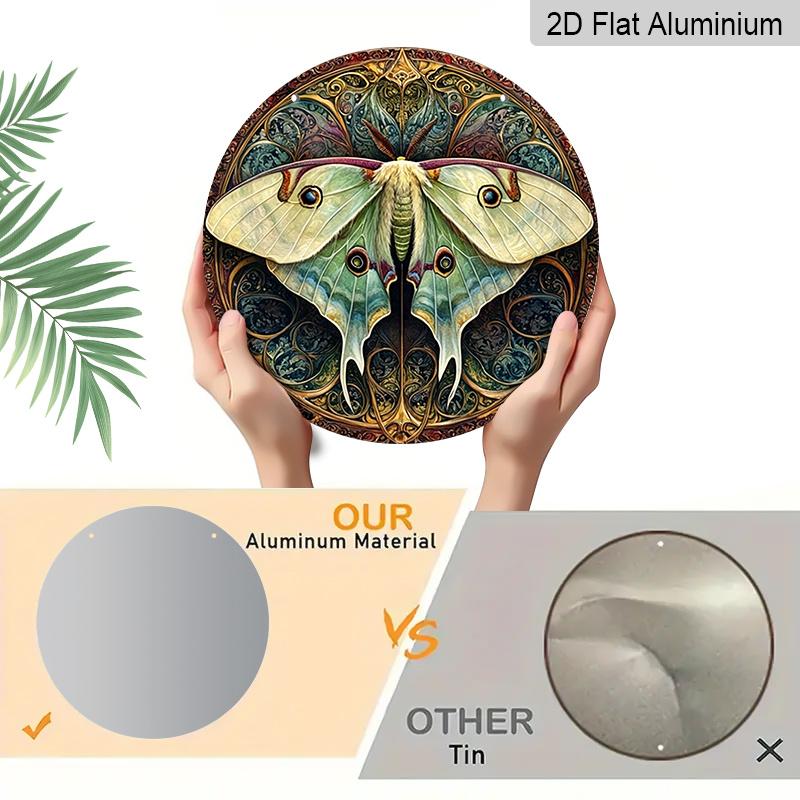 2D Flat, 1pc Round Aluminum Vintage Luna Moth Metal Sign with Intricate Wing Design, Ornate Art Nouveau Wall Plaque, Waterproof Rustproof Decor
