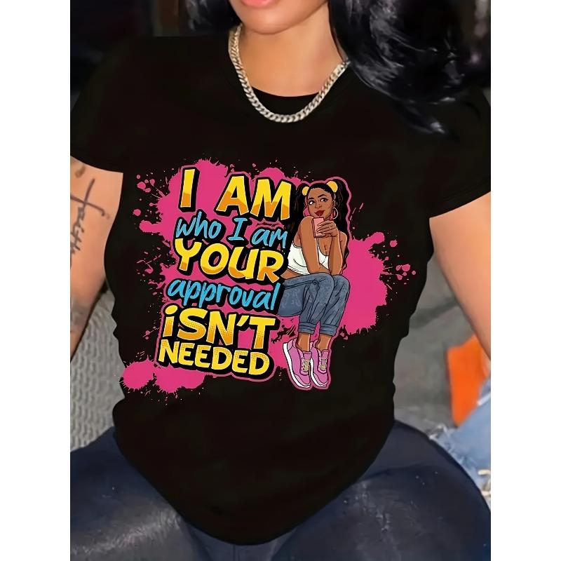 

Unisex Plus Size I Am Who I Am Graphic T Shirt Black Colorful Lettering Cartoon Print Round Neck Short Sleeve Soft Skinfriendly 4XL чорний