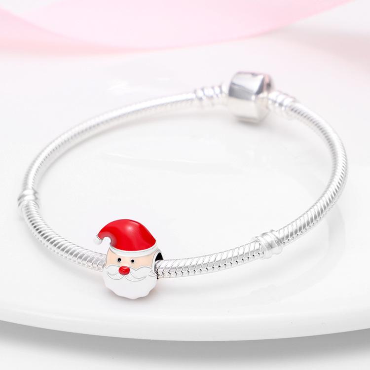 Weihnachtsthema Serie Weihnachtsbaum Glocke Schneeflocke Perlenanhänger Weiß 925 Silber Zubehör Perlenarmband Schmuck Geschenk