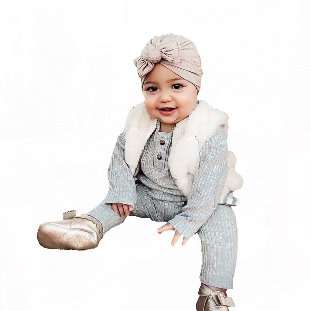 2021 new pleated baby hat bow children's hat baby solid color knotted pullover hat Indian hat