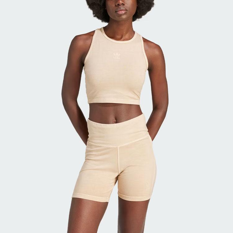 adidas Originals Essential Solid Logo Round Neck Short Vest Women Tops Magic-Beige IR5996