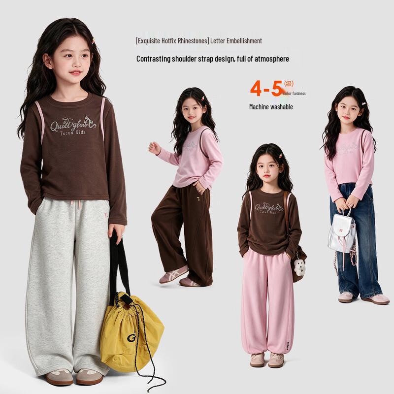 Girls' Antibacterial Long-Sleeve Rhinestone Bow T-Shirt