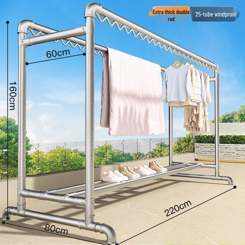 Windproof Outdoor Galvanized Steel Clothes Drying Rack with Thickened Pipes for Balcony