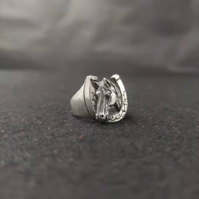 Adjustable Open Ring With Horse Head Motif Vintage Boho Jewelry Men Women Plated Copper