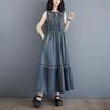 Oversized Summer Denim Dress Plus Size Women Sleeveless Vintage Long Casual Loose Pleated Dress