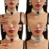 Mehrschichtiges Faux-Perlen Geometrisches Buntes Kristall Halsketten- und Ohrring-Set Für Frauen Elegantes Schmuckset Zubehör