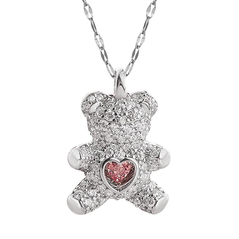 Flash Lovely Bear Pendant Necklaces for Women Golden Titanium Stainless Steel Neck Link Chain Female Jewelry Gift