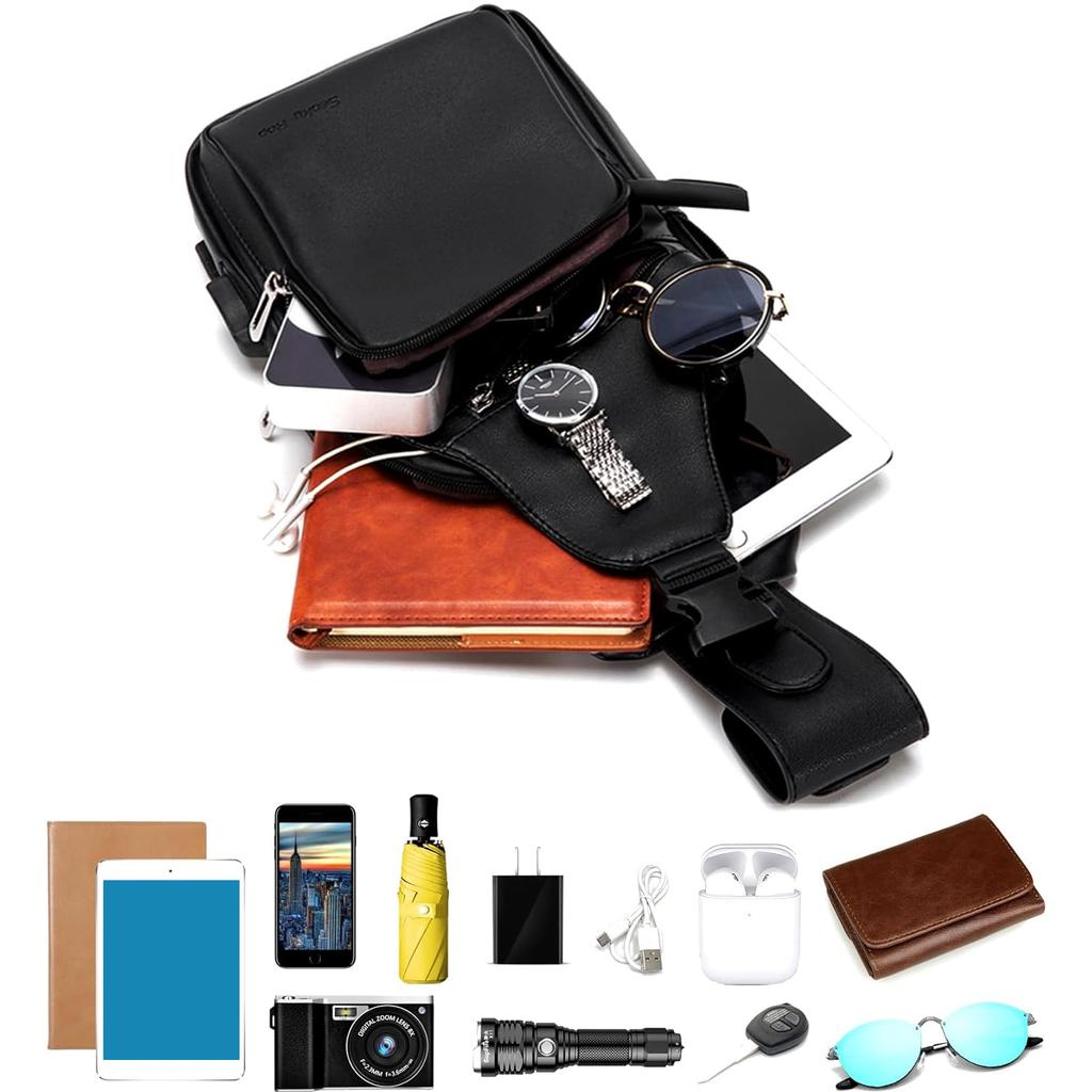 Pánská kožená taška přes rameno, crossbody, náprsní taška s USB nabíjecím portem, ležérní batoh, hnědá, jedna velikost