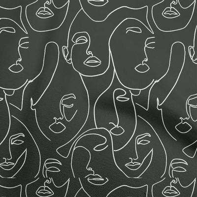 Cotton Flex Dark Gray Fabric Line Drawing Face Quilting Supplies Print Sewing Fabric By The Yard 40 Inch