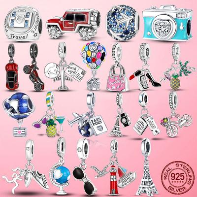 Beads Pendant 925 Sterling Silver Shoes Travel Girl Home Cup Dangle Charms Fit Original Women Bracelet Necklace Silver Jewelry