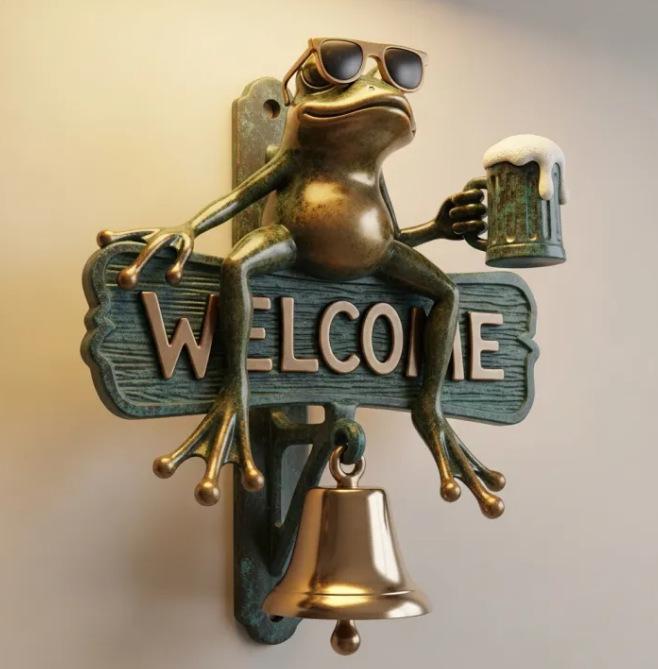Decorative Door Hanger for Front Doors Porch Home Decorations Chill Frog Doorbells Cool Beer Frog Welcome Bells Gift Doorbells