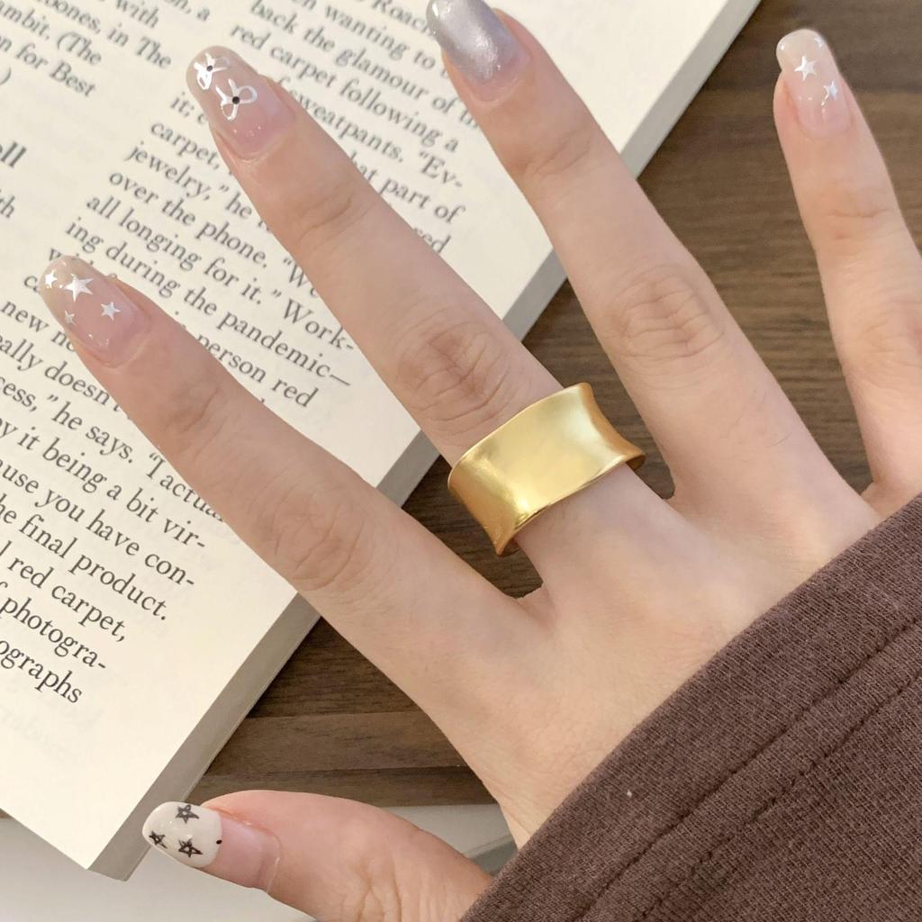 Wide Band Geometric Frosted Matte Ring for Women – Adjustable Irregular Hip Hop Style