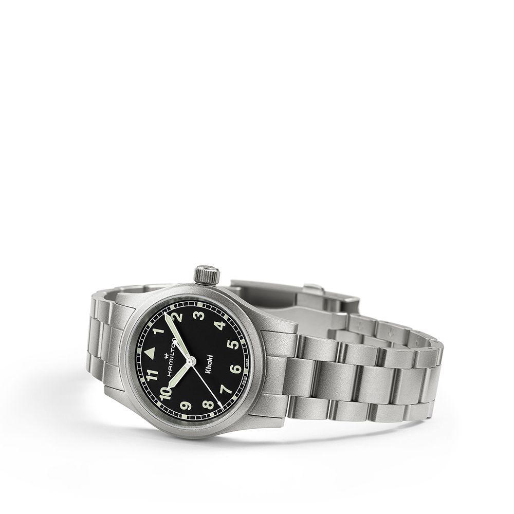 [Hamilton] Khaki Field Quartz 38mm Black Dial (Green Luminous) Bracelet Watch H69401130