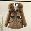 Women's White Hooded Down Jacket with Fur Collar