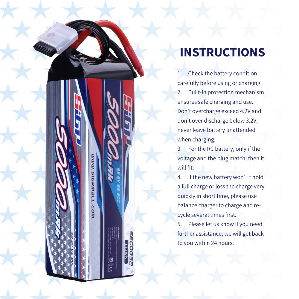 SIGP 6S 22.2V LiPo 5000mAh 80C Soft Pack for RC Helicopter Airplane FPV Drone Quadcopter Racing Hobby