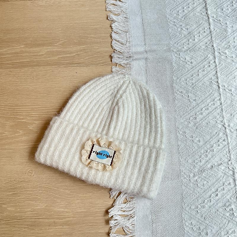 Label Knitted Hat Winter Thickened Warm Woolen Hat Fashion Versatile Lace Cloth Label Hat