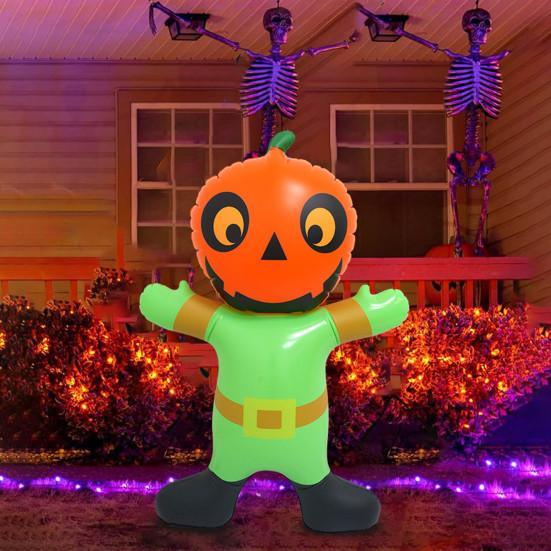 Halloween Inflatable Pumpkin Decoration Spooky Giant Blow Up Figure with Pumpkin Head for Lawn Yard Party Garden Outdoor Decoration