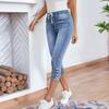 Damskie Jeansy Retro Kolor Wysoki Stan Krótkie Jeansy Sznurek Jeansowe Spodnie