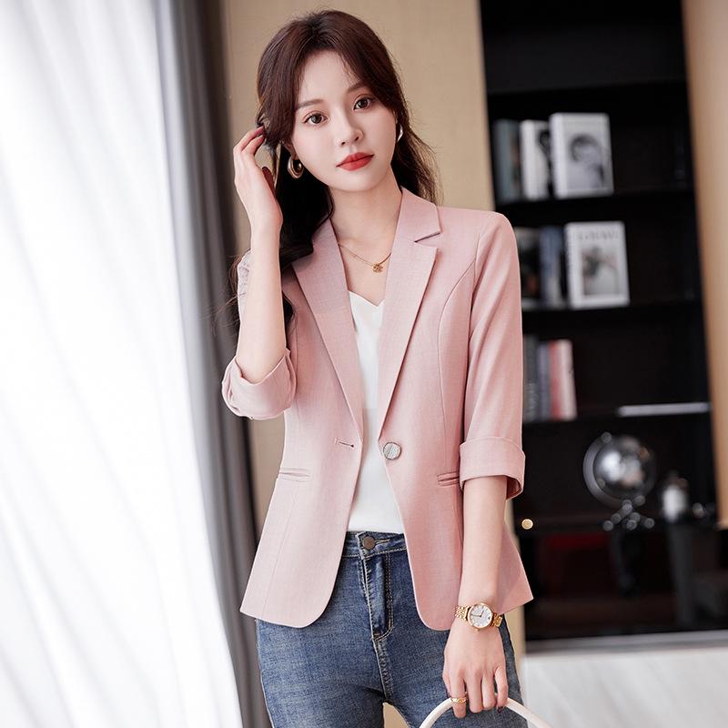 

Women s Spring/Summer 2024 Pink Mid-Sleeve Blazer Jacket – New Fashion Casual Suit Top S