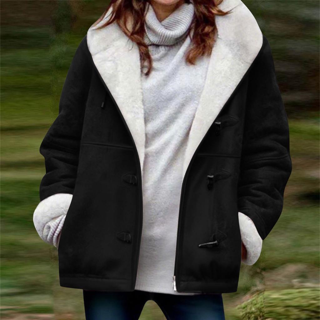 New Women's Casual Loose Solid Color Fleece Thickened Warm Coat For Fall Winter, European & American Style Crossborder Outerwear