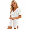Women's V Neck Short Sleeve Tunic Dress Loose Fit Solid Color Beach Cover Up