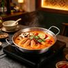 Even Heating Pan for Gas Stoves Ramen Soup Pot with Dual Handles, Stainless Steel Nonstick Flat Functional Kitchen Grilling Bottom Frying Pan,