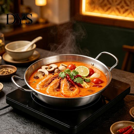 Even Heating Pan for Gas Stoves Ramen Soup Pot with Dual Handles, Stainless Steel Nonstick Flat Functional Kitchen Grilling Bottom Frying Pan,