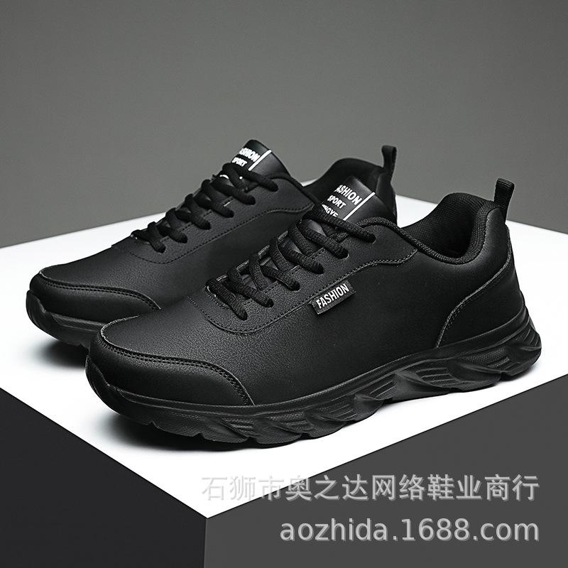 

Черные прогулочные туфли для среднего возраста, повседневная обувь, мужская спортивная обувь на весну и осень, кожаная поверхность, легкая, с низким верхом 38