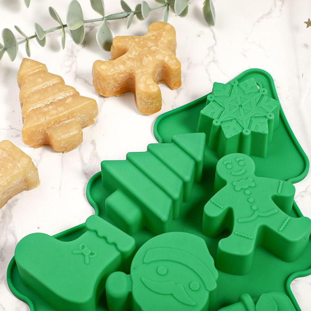 Christmas Chocolate Molds Christmas silicone chocolate molds 6 Cavity Silicone Baking Tool 3D Festive Snowflake Tree Santa Mould