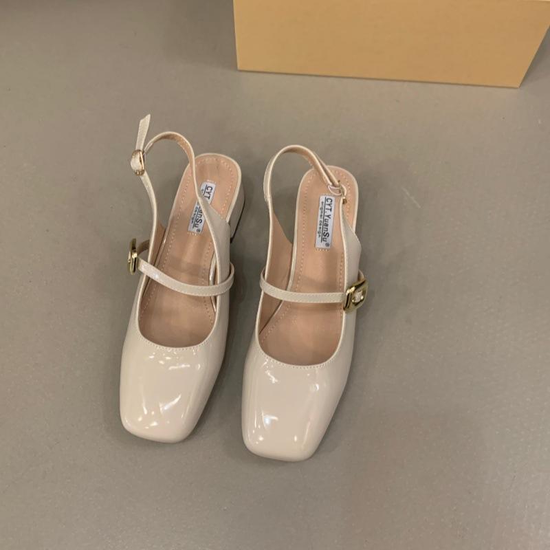 

Французские красные туфли-сандалии с квадратным носом на среднем высоком каблуке, серебристые туфли-лодочки Мэри Джейн, новинка лета 2025 40